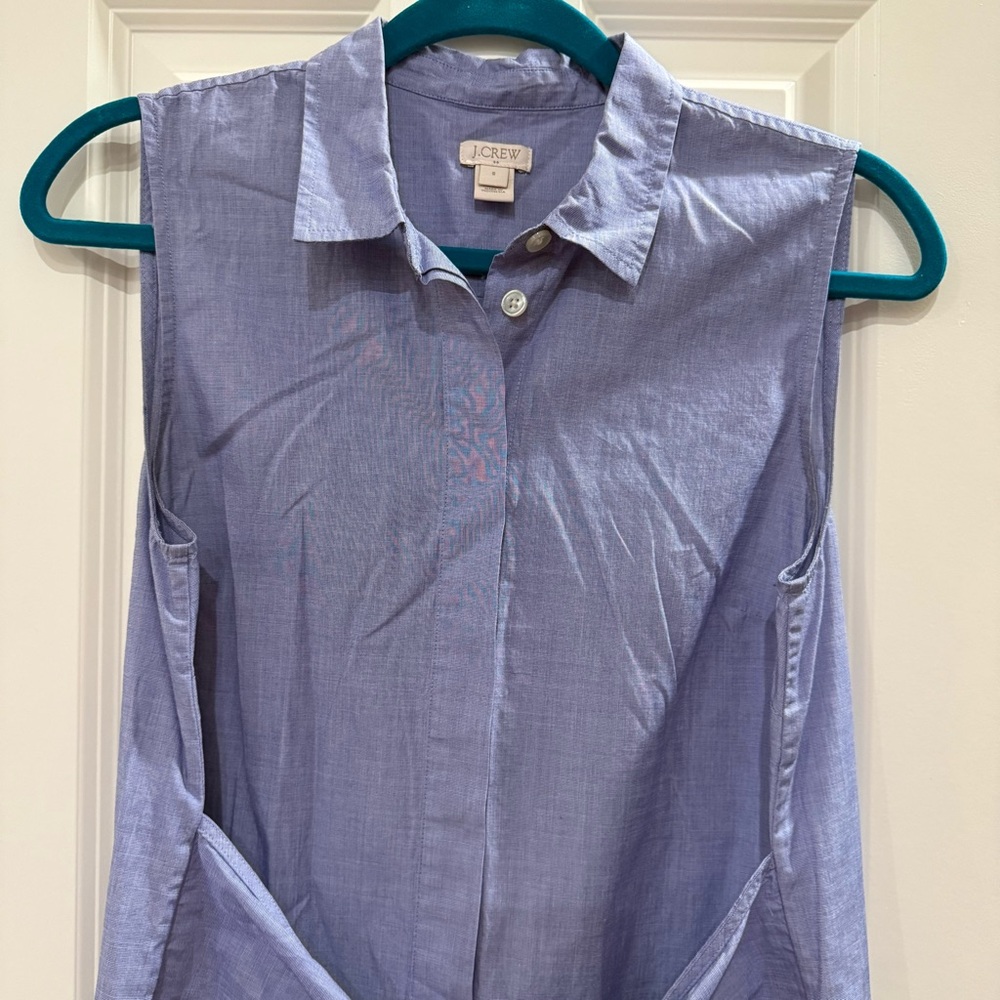 J. Crew Chambray Dress End-on-end Front Tie Collared Sleeveless size Small - Picture 3 of 9